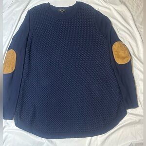 Women’s Lety & Me Navy Blue Waffle Knit Elbow Patches 1X Josey Coastal Casual